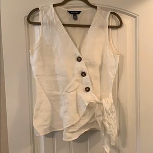 Ellen Tracy Cream Linen Wrap Top
